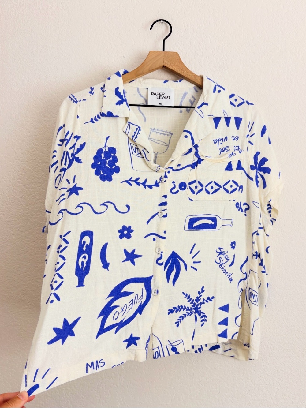 Paper Heart Greek Linen Blend Vacation Button Up Shirt